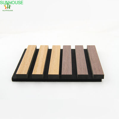 High Quality Class a Fire Rating Acoustic Wall Panel Sunhouse Pet Felt Slatted Wooden Panel for Modern Living Room Design