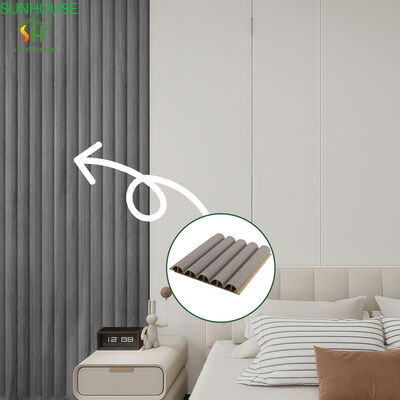 Goede prijs. Grijze Houtnerf Moderne 3D Semi-Cirkelvormige Holle Kern WPC Wandpaneel Rooster voor Interieur Commerciële Wandbekleding online
